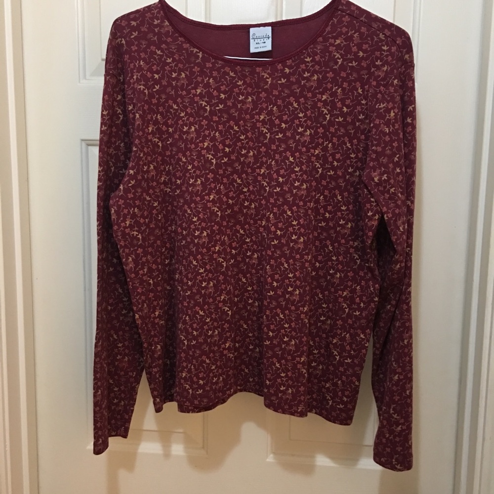Cascade Blues XL - 18 wine print LS pullover top